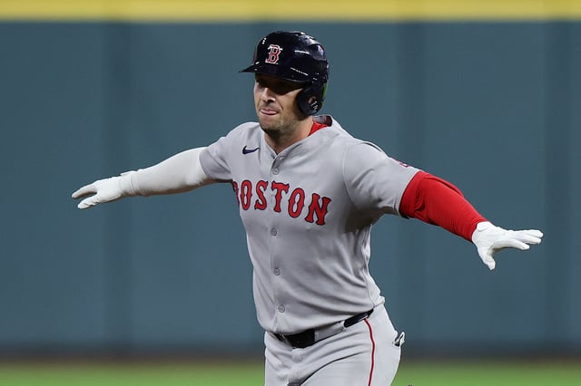 HOUSTON, TEXAS - AUGUST 12: Alex Bregman #2 of the Boston Red Sox runs the bases after a two run home run during the sixth inning against the Houston Astros at Daikin Park on August 12, 2025 in Houston, Texas.