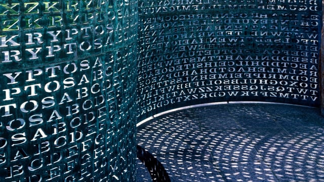 Art made of code named Kryptos on display at the C.I.A. Headquarters in Virginia.