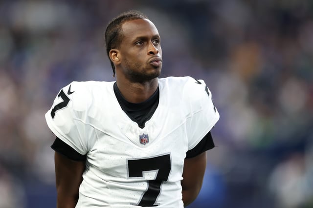 Geno Smith #7 of the Las Vegas Raiders looks on during the NFL Preseason 2025 game between Las Vegas Raiders and Seattle Seahawks at Lumen Field on August 07, 2025 in Seattle, WashingtonPhoto by Steph Chambers/Getty Images