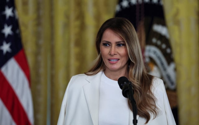 U.S. first lady Melania Trump speaks at the White House in Washington, D.C., U.S., May 8, 2025. REUTERS/Leah Millis/ File Photo
