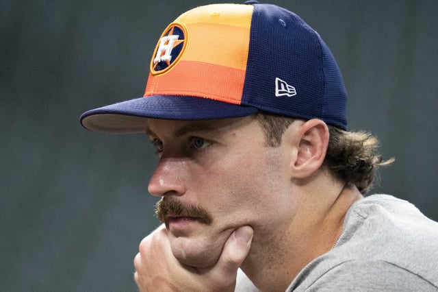 Houston Astros center fielder Jacob Melton (31) is seen before an MLB baseball game in Houston, Friday, Aug. 15, 2025.