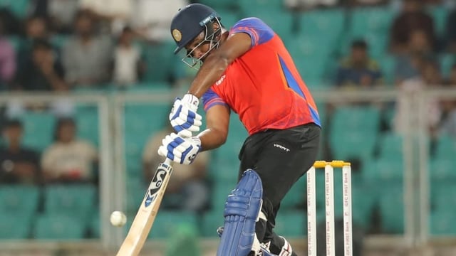 Sanju Samson in action during the KCA warm-up match.
