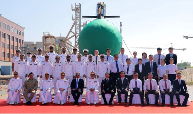 Pakistan Navy picture from the launching ceremony of the 3rd Hangor-class submarine