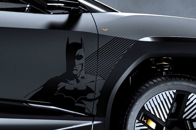 Custom Batman decals on the front doors.