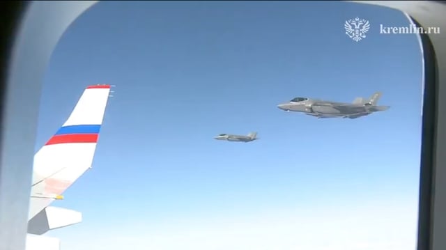Two F-35s escort Putin's plane on its way back to Russia (via Kremlin.ru)