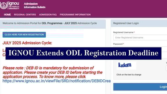 IGNOU Extends Registration Deadline for ODL Programmes to August 31; Know How to Apply