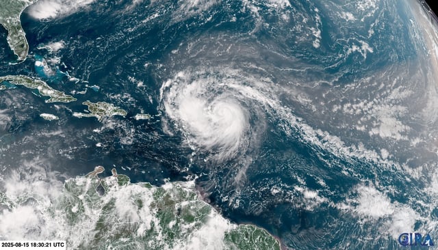 Hurricane Erin churns in the Atlantic Ocean on Friday.