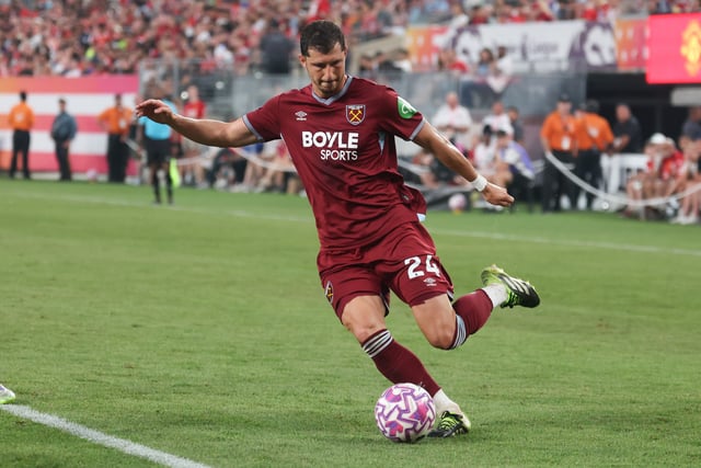Guido Rodríguez of West Ham United in action against Manchester United during a Premier League Summer Series match at MetLife Stadium on July 26, 2025 in East Rutherford, New Jersey.
