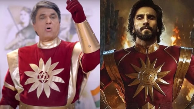 Mukesh Khanna as Shaktimaan and fan-art of Ranveer Singh as Shaktimaan