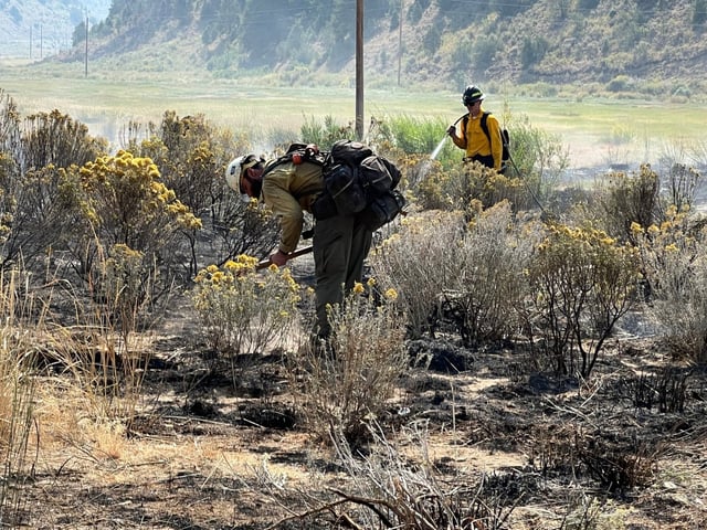 Firefighters work on mopping up the Lee fire, which is burning on 134,000 acres near Meeker in Rio Blanco County as of Aug. 16, 2025. (Courtesy Lolo Interagency Hotshot Crew)