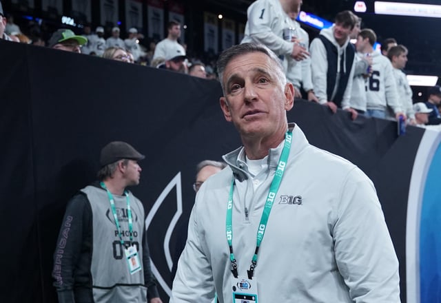 Dec 7, 2024; Indianapolis, IN, USA; Big Ten Commissioner Tony Pettiti walks the sidelines prior to the Big Ten Championship between the Oregon Ducks and the Penn State Nittany Lions at Lucas Oil Stadium. Mandatory Credit: Robert Goddin-Imagn Images/File photo