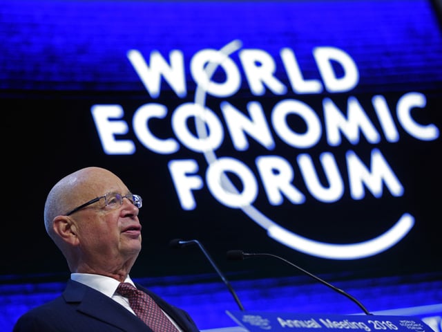 Klaus Schwab, chairman of the World Economic Forum (WEF), speaks during a special session at the World Economic Forum (WEF) in Davos, Switzerland, on Wednesday, Jan. 20, 2016. World leaders, influential executives, bankers and policy makers attend the 46th annual meeting of the World Economic Forum in Davos from Jan. 20 - 23. Photographer: Matthew Lloyd/Bloomberg via Getty Images