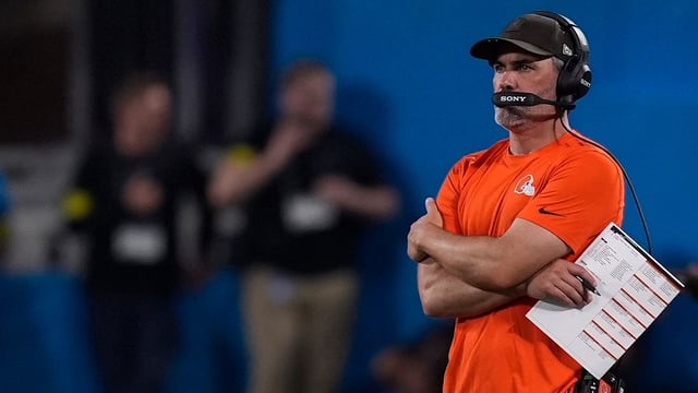 Aug 8, 2025; Charlotte, North Carolina, USA; Cleveland Browns head coach Kevin Stefanski during the second quarter against the Carolina Panthers at Bank of America Stadium. Mandatory Credit: Jim Dedmon-Imagn Images