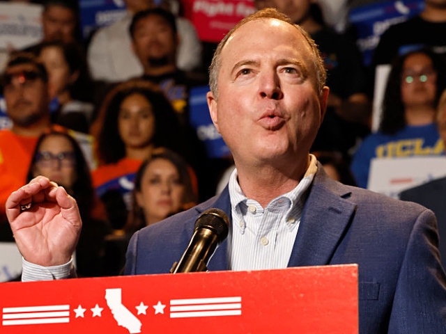 LOS ANGELES, CALIFORNIA - AUGUST 14: U.S. Sen. Adam Schiff (D-CA) speaks about the “Election Rigging Response Act” as California Governor Gavin Newsom (L) looks on at a press conference at the Democracy Center, Japanese American National Museum on August 14, 2025 in Los Angeles, California. Newsom spoke about a possible California referendum on redistricting to counter the legislative effort to add five Republican House seats in the state of Texas. (Photo by Mario Tama/Getty Images)