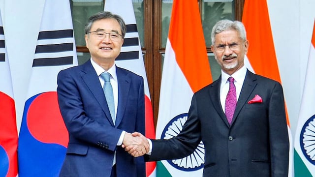 External Affairs Minister S. Jaishankar with South Korea Foreign Affairs Minister Cho Hyun, during a meeting, in New Delhi.