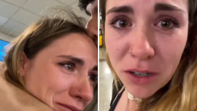 In a viral TikTok video, Mery Caldass filmed herself in tears inside an airport as her boyfriend, Alejandro Cid, consoled her.
