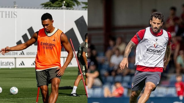 Trent Alexander-Arnold (left) and Rubén García in training ahead of the match