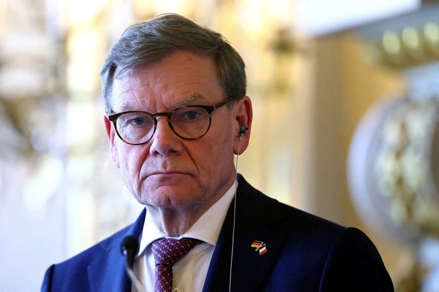 German Minister for Foreign Affairs Johann Wadephul attends a press conference with French Minister for Europe and Foreign Affairs Jean-Noel Barrot (not seen) after a meeting at the Quai d'Orsay, France's Ministry of Foreign Affairs, in Paris, France, July 18, 2025. REUTERS/Abdul Saboor/File Photo