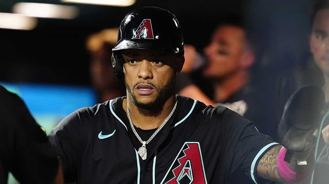 Aug 15, 2025; Denver, Colorado, USA; Arizona Diamondbacks second base Ketel Marte (4) celebrates scoring a run in the sixth inning against the Colorado Rockies at Coors Field. Mandatory Credit: Ron Chenoy-Imagn Images
