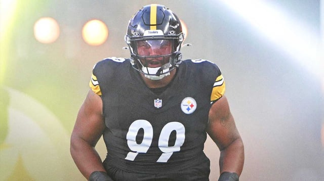 Aug 16, 2025; Pittsburgh, Pennsylvania, USA; Pittsburgh Steelers defensive tackle Derrick Harmon (99) is introduced for a game against the Tampa Bay Buccaneers at Acrisure Stadium. Mandatory Credit: Barry Reeger-Imagn Images
