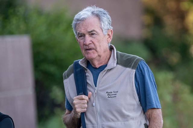 Jerome Powell, chairman of the U.S. Federal Reserve, at the Jackson Hole economic symposium in Moran, Wyoming, on Aug. 24, 2023.