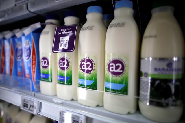 A2 milk is seen on a supermarket shelf in Singapore April 16, 2018. Picture taken April 16, 2018. REUTERS/Thomas White/File photo