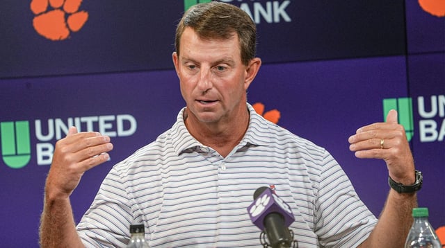 Clemson head coach Dabo Swinney speaks during Clemson football media day at the Smart Family Media Center in Clemson, SC Tuesday, July 15, 2025.
Ken Ruinard / USA Today Network South Carolina / USA TODAY NETWORK via Imagn Images