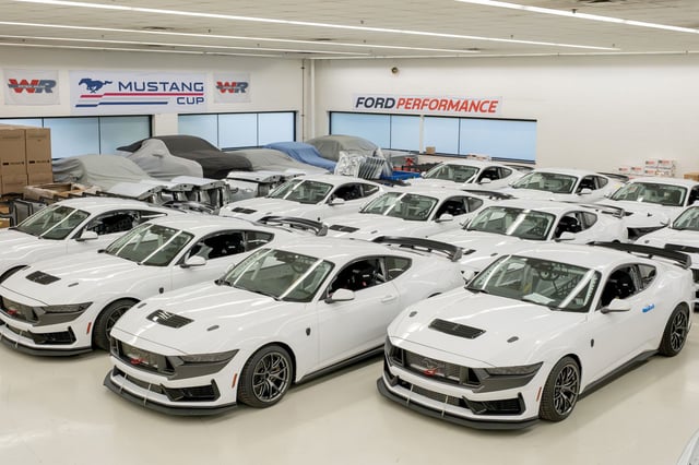 The first batch of Ford Mustang Dark Horse R race cars bound for Australia.