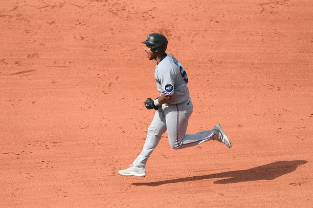 Aug 17, 2025; Boston, Massachusetts, USA;  Miami Marlins right fielder Dane Myers (54) reacts as he rounds the bases after hitting a home run during the ninth inning against the Boston Red Sox at Fenway Park. Mandatory Credit: Bob DeChiara-Imagn Images