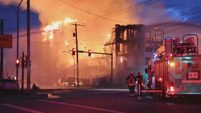Firefighters responding to a building under construction on fire in Langley City on August 17th.