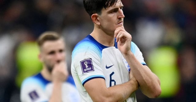 Soccer Football - FIFA World Cup Qatar 2022 - Quarter Final - England v France - Al Bayt Stadium, Al Khor, Qatar - December 11, 2022 England's Harry Maguire looks dejected after the match as England are eliminated from the World Cup. REUTERS/Annegret Hilse