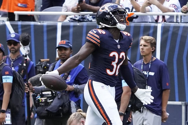 Aug 17, 2024; Chicago, Illinois, USA; Chicago Bears cornerback Terell Smith (32) intercepts a pass against the Cincinnati Bengals during the second half at Soldier Field. Mandatory Credit: David Banks-USA TODAY Sports/File Photo