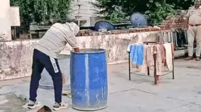 A man was found dead, stuffed in a drum on a rooftop in Khairthal Tijara district of Rajasthan.