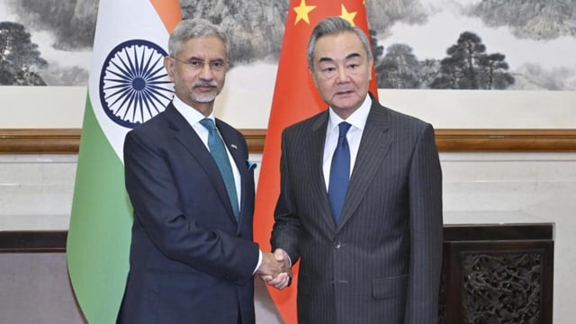 External affairs minister S Jaishankar with Chinese Foreign Minister Wang Yi in Beijing on July 14. (AP Photo)