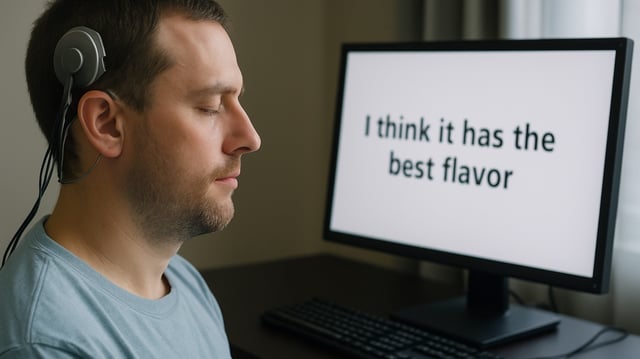 Mann mit Hirnimplantat sitzt vor einem Computer