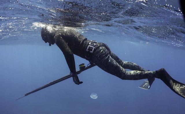 This archive photo, taken off the coast of Lebanon in July 2019, shows a driver spearfishing.