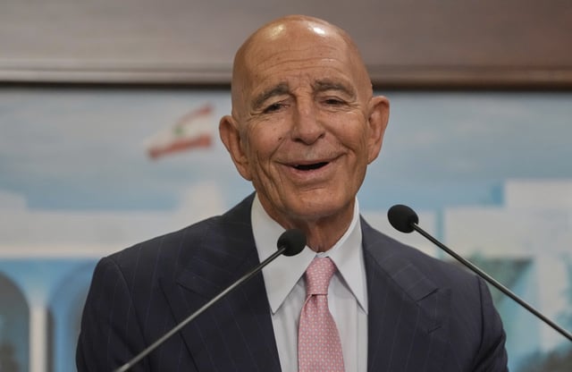 U.S. Ambassador to Turkey and Special Envoy to Syria Tom Barrack, speaks during a press conference after his meeting with Lebanese President Joseph Aoun at the presidential palace, in Baabda, east of Beirut, Lebanon, Monday, Aug. 18, 2025. (AP Photo/Hussein Malla)
