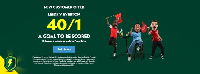 Paddy Power Welcome Offer - Get 40/1 On A Goal To Be Scored In Leeds vs Everton!