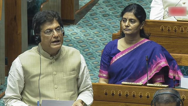 Union minister of commerce and industry, Piyush Goyal, speaks in Lok Sabha during the Monsoon Session of Parliament, in New Delhi on Monday. (Sansad TV)