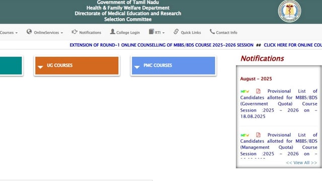 TN NEET UG Round 1 seat allotment results has been released at tnmedicalselection.net. The direct link is given here, 