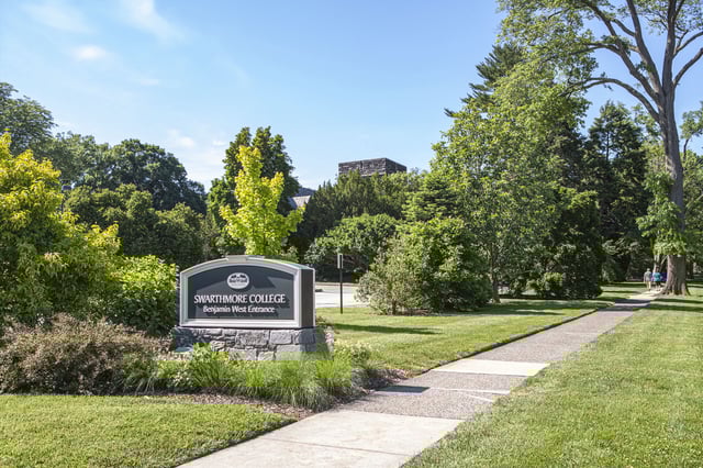 Entrance Sign, Swarthmore College, Swarthmore, Pennsylvania, USA. (Photo by: GHI/UCG/Universal Images Group via Getty Images)