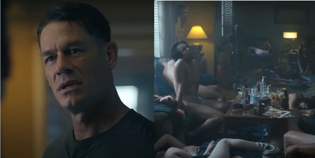 John Cena&#39;s Peacemaker enjoys a party of sorts in the Peacemaker season two trailer. (HBO Max)