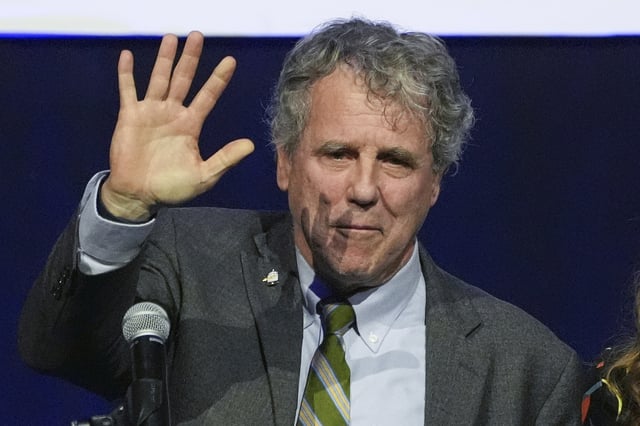 FILE - Democratic Ohio Sen. Sherrod Brown speaks during a watch party on election night, Nov. 5, 2024, in Columbus, Ohio. (AP Photo/Joshua A. Bickel, File)