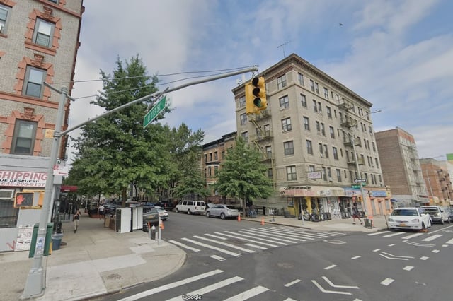 The intersection of West 173rd Street and Amsterdam Avenue in Washington Heights near where police say an off-duty officer shot and killed a man who had a gun on Aug. 17, 2025.