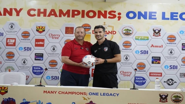 NorthEast United FC manager Juan Pedro Benali &  captain Michel Zabaco in the press conference | Image: Durand Cup