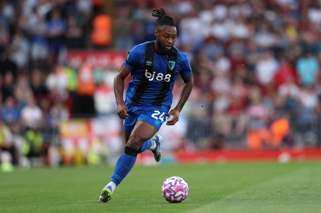 LIVERPOOL, ENGLAND - AUGUST 15: Antoine Semenyo of AFC Bournemouth during the Premier League match between Liverpool and Bournemouth at Anfield on August 15, 2025 in Liverpool, England. (Photo by Michael Steele/Getty Images)