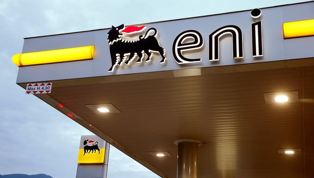 The logo of Italian Eni energy company is seen at a gas station in Lugano, Switzerland June 3, 2016.  REUTERS/Arnd Wiegmann/File Photo