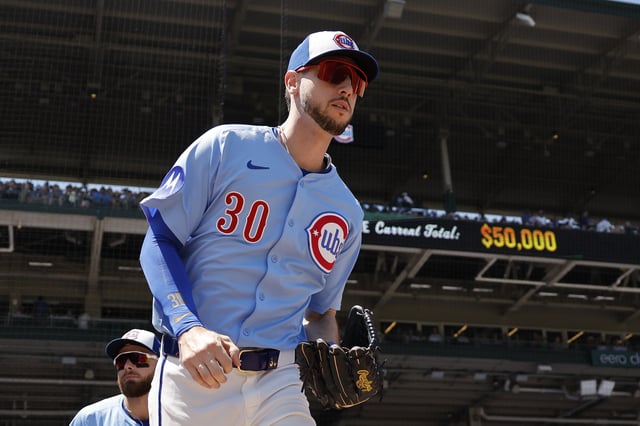 CHICAGO, ILLINOIS - JULY 18: Kyle Tucker #30 of the Chicago Cubs takes the field prior to the game against the Boston Red Sox at Wrigley Field on July 18, 2025 in Chicago, Illinois. (Photo by Michael Reaves/Getty Images)