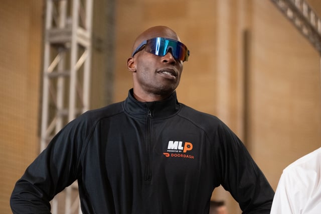 Chad Ochocinco plays Pickleball to celebrate National Pickleball Day and the upcoming 2025 DoorDash Major League Pickleball Finals at Grand Central Terminal on August 08, 2025 in New York City.