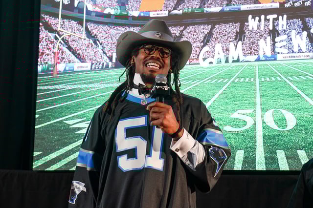 ATLANTA, GEORGIA - APRIL 24: Cam Newton hosts the 4th&amp;1 Draft Party at Smokey Stallion BBQ on April 24, 2025 in Atlanta, Georgia.